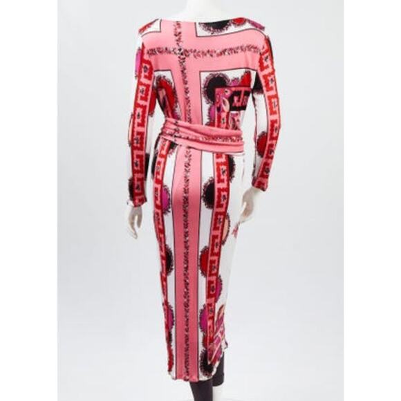 Emilio Pucci Pink/White Rayon Printed Long Sleeve Dress 12 US sz - Picture 3 of 3